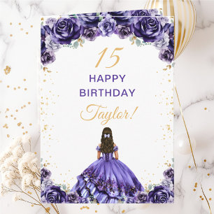 Dark Lila Princess Floral Happy Birthday Karte