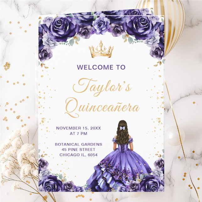 Dark Lila Princess Floral Quinceñera Programm (Von Creator hochgeladen)