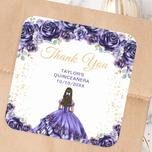 Dark Lila Prinzessin Quinceañera Vielen Dank Quadratischer Aufkleber