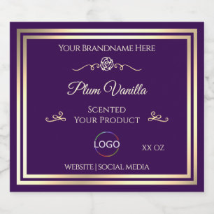 Dark Lila Product Label Gold Frame mit Logo Alkoholflaschenetikett