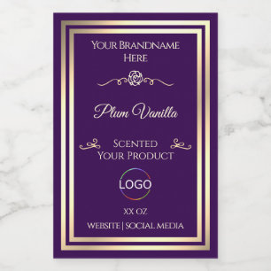 Dark Lila Product Label Gold Frame mit Logo Lebensmitteletikett