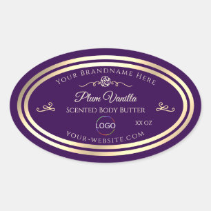 Dark Lila Product Label Gold Frame mit Logo Ovaler Aufkleber