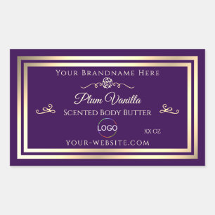 Dark Lila Product Label Gold Frame mit Logo Rechteckiger Aufkleber