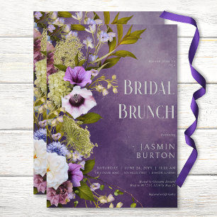 Dark Lila & Sage Floral Modern Bridal Brunch Einladung
