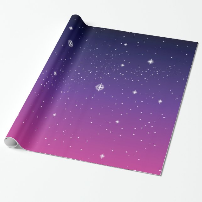 Dark Lila Starry Night Sky Geschenkpapier (Ungerollt)