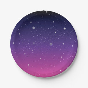 Dark Lila Starry Night Sky Pappteller