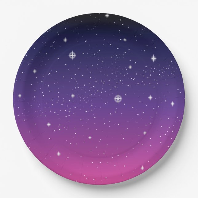 Dark Lila Starry Night Sky Pappteller (Vorderseite)