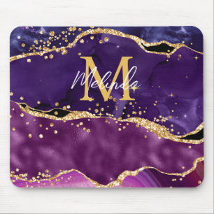 Dark Lila und Gold Glitzer Sequins Agate Mousepad