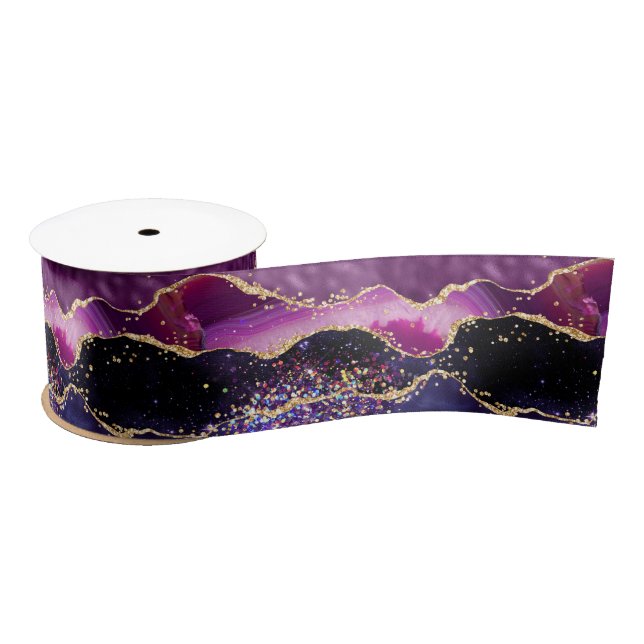 Dark Lila und Gold Glitzer Sequins Agate Satinband (Spule)