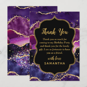 Dark Lila und Gold Sequins Agate Birthday Dankeskarte
