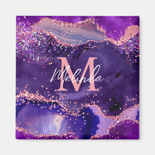 Dark Lila und Pink Glitzer Sequins Agate Magnet