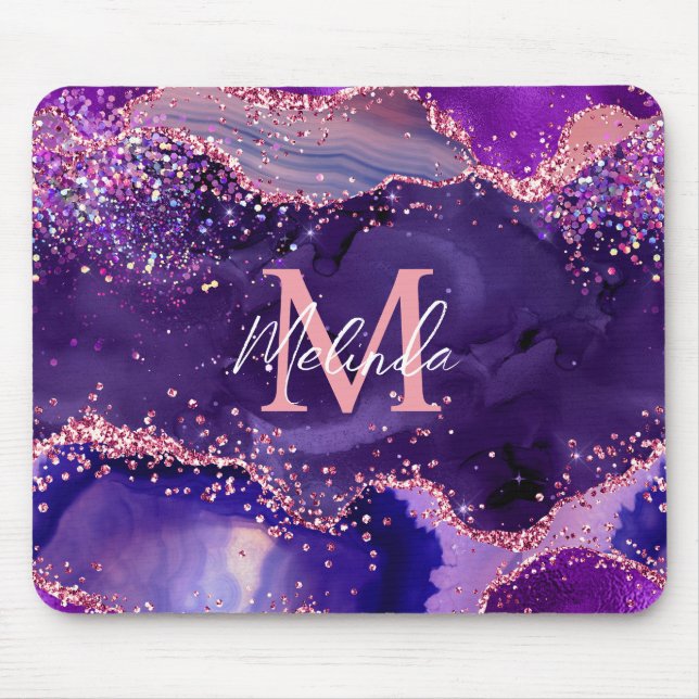 Dark Lila und Pink Glitzer Sequins Agate Mousepad (Vorne)
