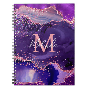 Dark Lila und Pink Glitzer Sequins Agate Notizblock