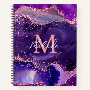 Dark Lila und Pink Glitzer Sequins Agate Notizbuch