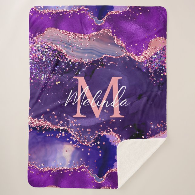 Dark Lila und Pink Glitzer Sequins Agate Sherpadecke (Vorderseite)