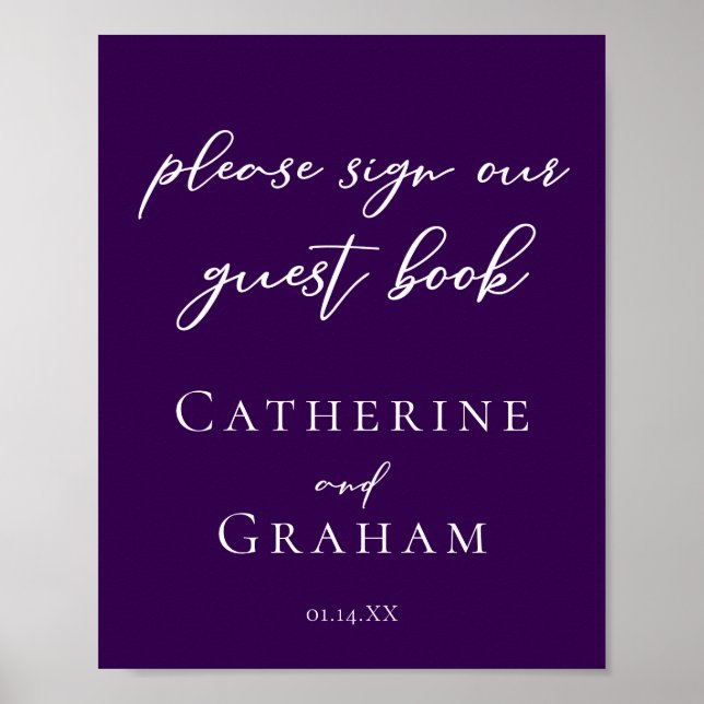 Dark Lila Wedding Sign Our Guest Book Poster (Vorne)