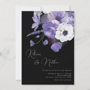Dark Lilac & Lavender Floral All in One Wedding Einladung