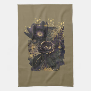 Dark Magical Floral Bouquet in Golden Frame Geschirrtuch
