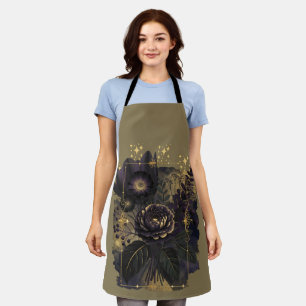 Dark Magical Floral Bouquet in Golden Frame Schürze