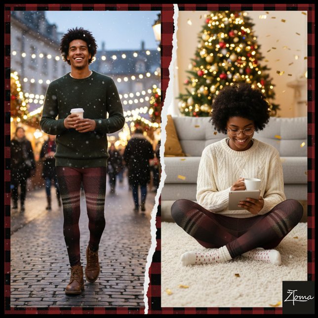 Dark Maroon Black Heavy Flannel Plaid Leggings (Von Creator hochgeladen)