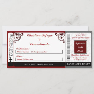Dark Maroon Gray Boarding Pass Hochzeit Einladung