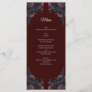Dark Maroon Mauve Gothic Elegant Wedding Menükarte