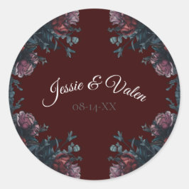 Dark Maroon Mauve Gothic Elegant Wedding Runder Aufkleber
