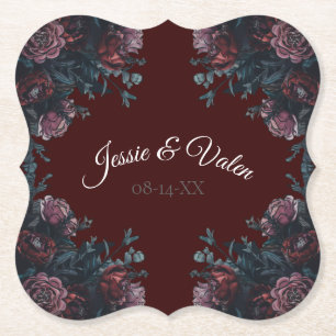 Dark Maroon Mauve Gothic Elegant Wedding Untersetzer