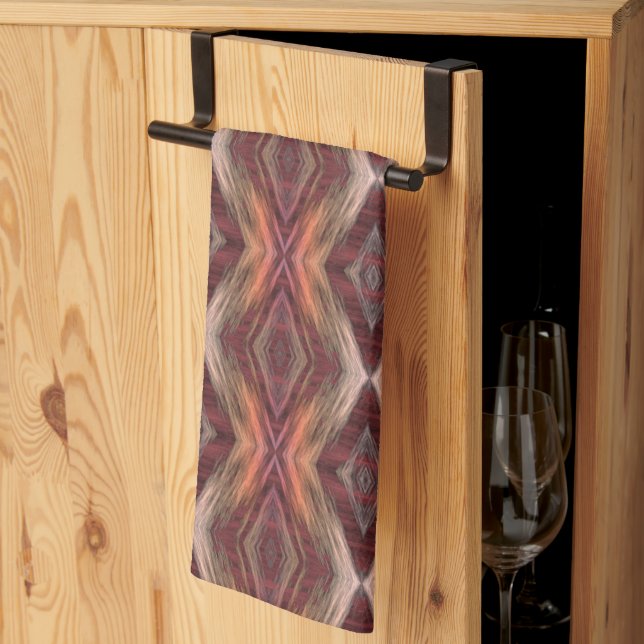 Dark Maroon Red Coral Pink Orange Brown Tribal Art Geschirrtuch (Drittel gefaltet)