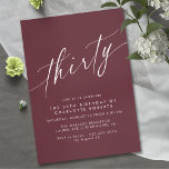 Dark Maroon Red | Modern Burgund 30. Geburtstag Einladung<br><div class="desc">Moderne Einladungen zum 30. Geburtstag mit einem einfachen,  textbasierten Design. Kalligrafischer Schriftart auf dunkelrotem Hintergrund.</div>