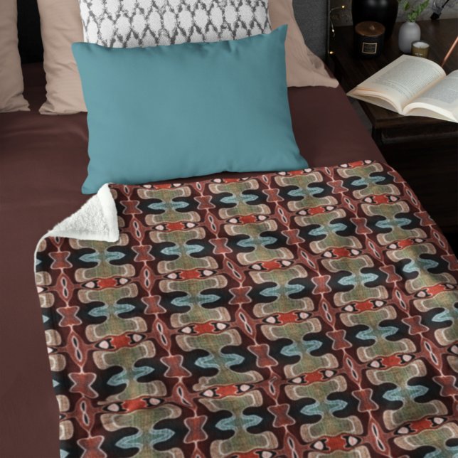 Dark Maroon Red Orange Aquamarin Blue Green Tribe  Fleecedecke (Von Creator hochgeladen)