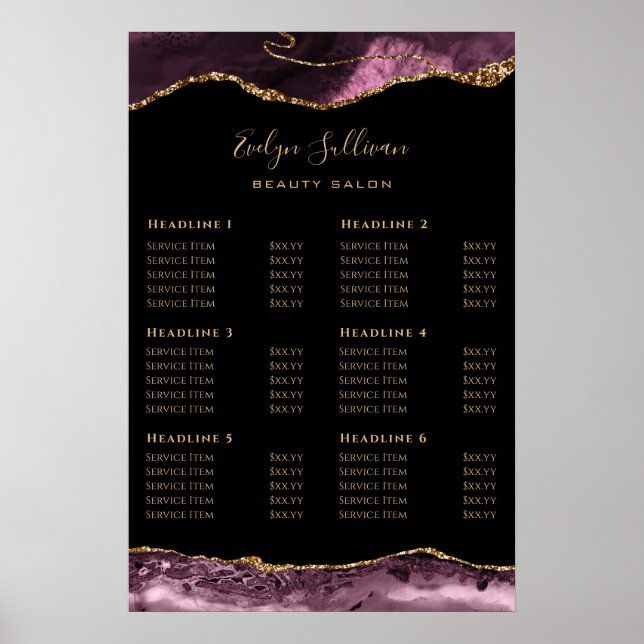 Dark Mauve Agate Preisliste Poster (Vorne)