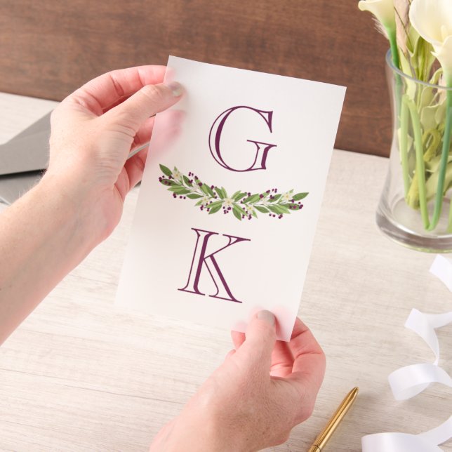 Dark Mauve Berry Sprigs Monogram Wedding Overlay (Handgehalten)