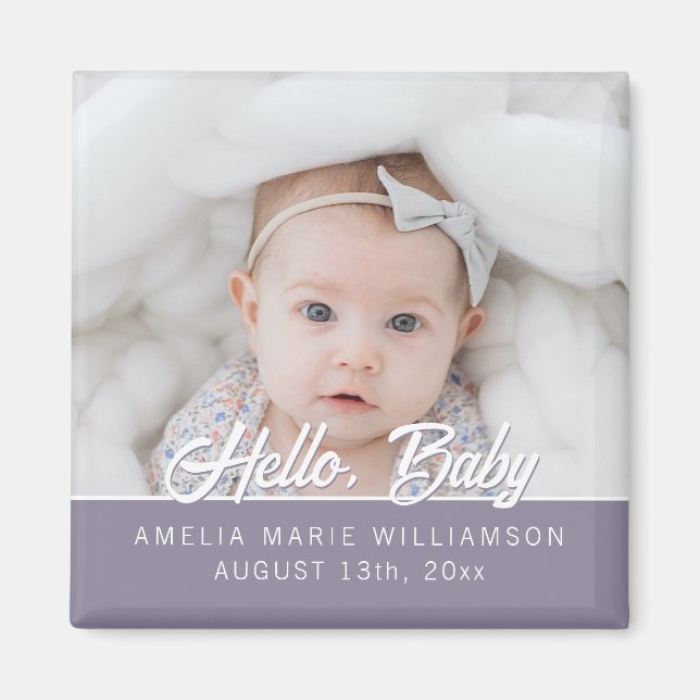 Dark Mauve Contemporary Hello Baby Magnet (Vorne)