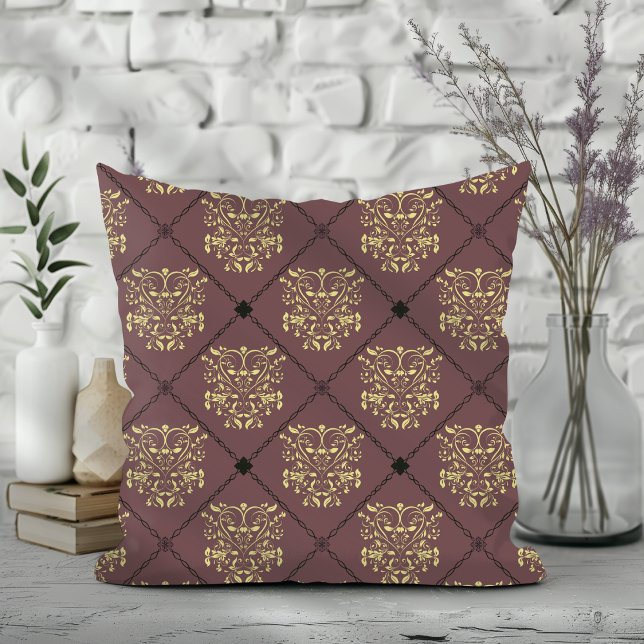 Dark Mauve Diamond Damask Muster Kissen (Von Creator hochgeladen)