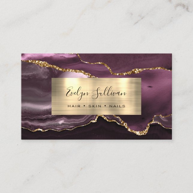 Dark Mauve Gold Foil Agate Business Card Visitenkarte (Vorderseite)
