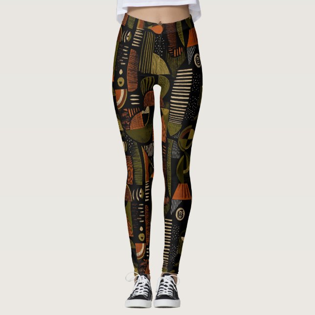 Dark Mid Century Geometric Pattern (1) Leggings (Vorderseite)
