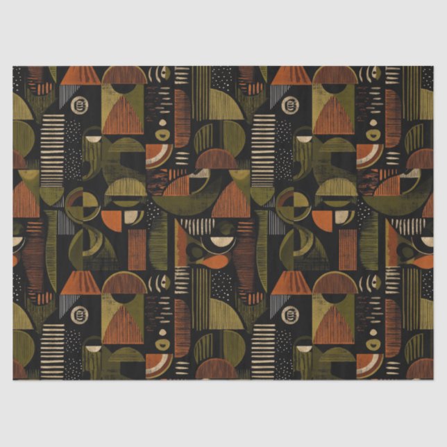Dark Mid Century Geometric Pattern (1) Seidenpapier (Vorderseite)