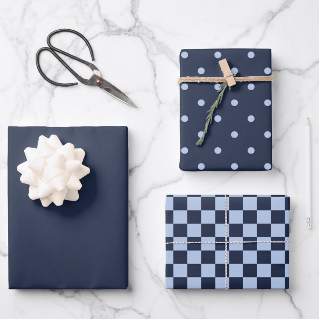 Dark Midnight Blue & Pattern Wrapping Paper Set Geschenkpapier Set (Vorderseite)