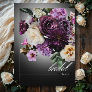 Dark Midnight Lila Floral Romance Bridal Brunch Einladung