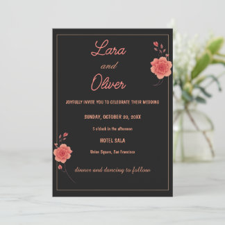 Dark Minimal Rose Wedding Invitation Elegant Rom Einladung