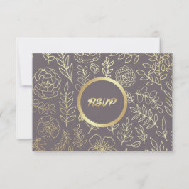Dark Mocha | Gold Floral Muster Wedding RSVP Card Karte