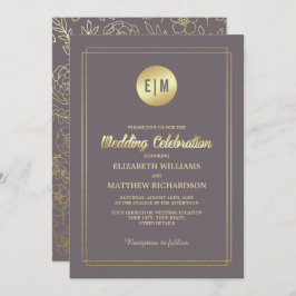 Dark Mocha Gold Floral Wedding Einladung