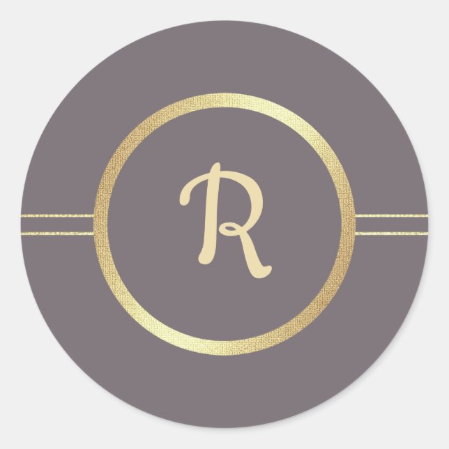 Dark Mocha | Gold Monogram Wedding Runder Aufkleber (Vorderseite)
