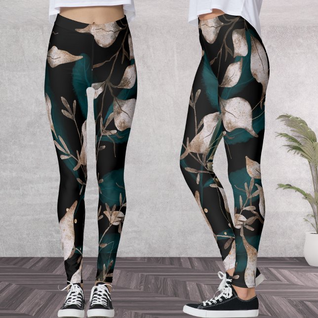 Dark Modern Boho Botanische Blätter Leggings (Von Creator hochgeladen)
