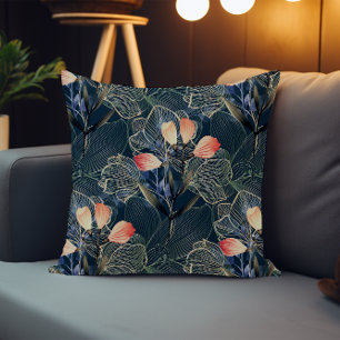 Dark Modern Elegante Boho Floral Blue Kissen