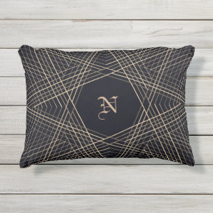 Dark Monogram Geometric Star Gothic Stylish Black Kissen Für Draußen