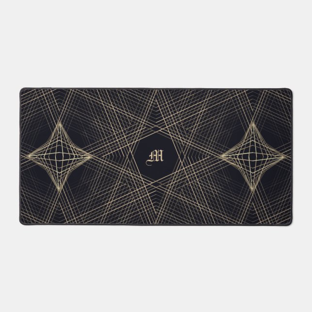 Dark Monogram Geometric Star Gothic Stylish Black Schreibtischunterlage (Vorderseite)