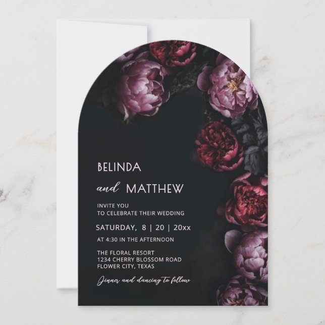 Dark Moody 3D Flowers Wedding Invitation Einladung (Vorderseite)