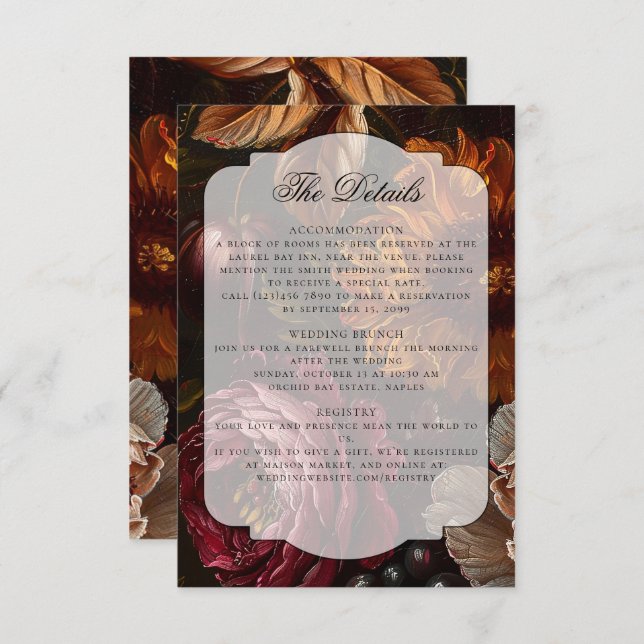 Dark Moody Baroque Florals Flowers Fall Wedding Begleitkarte (Vorne/Hinten)